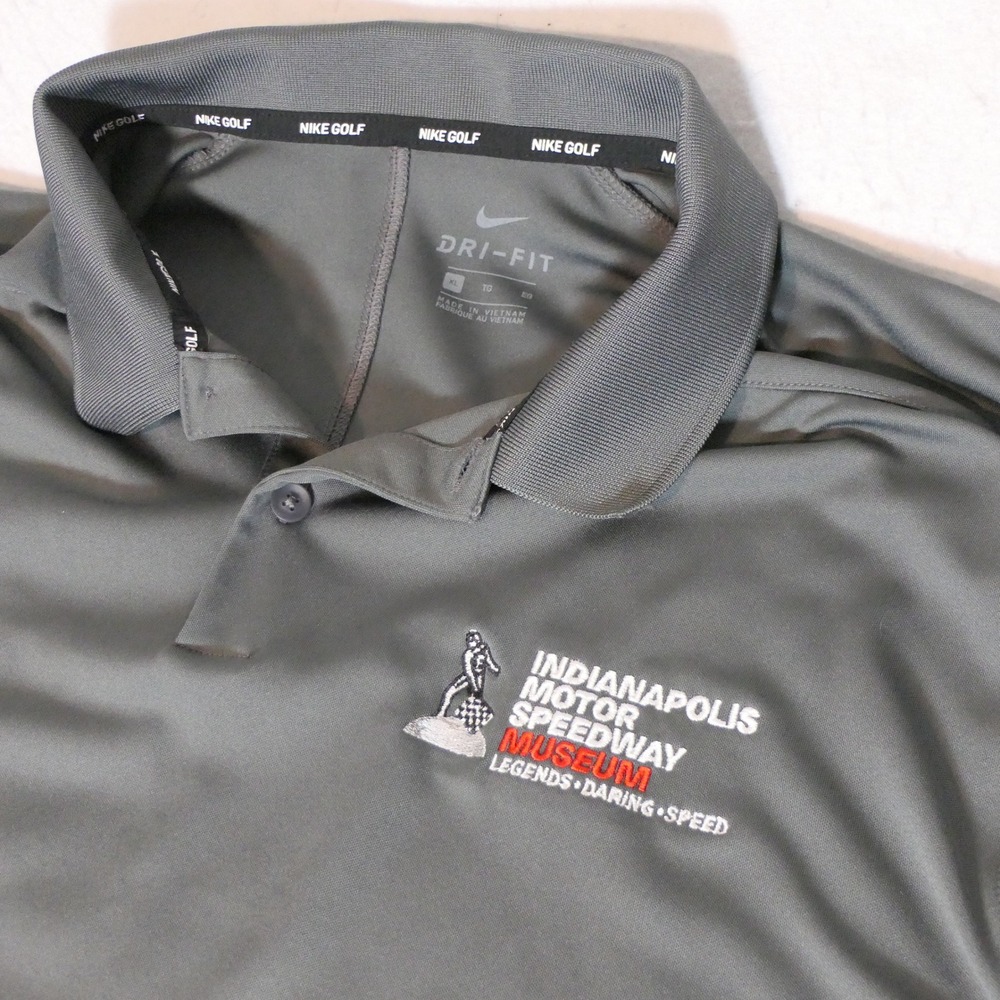 Nike Men Polo XL Grey Indianapolis Motor Speedway Museum Racing Indy 500 Dri-fit